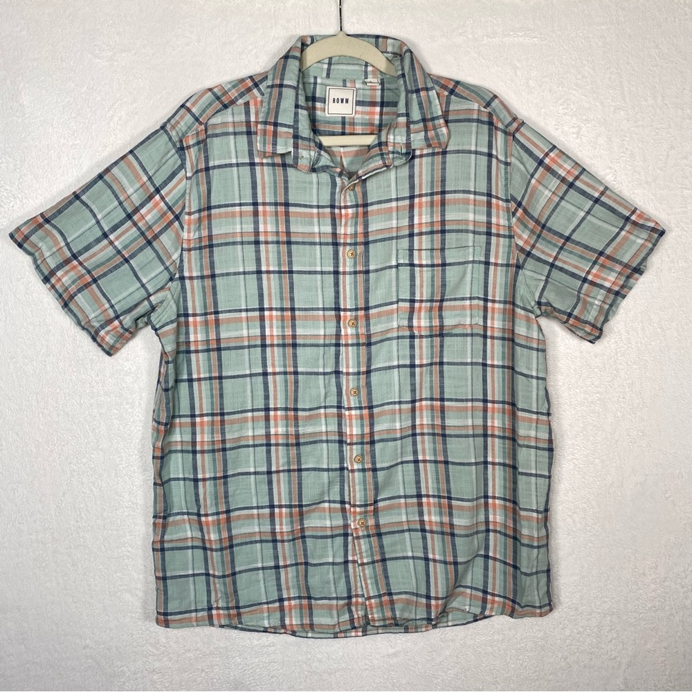 ROWM Men's Short Sleeve Plaid Shirt Cotton Multicolor Size LARGE Business Casual